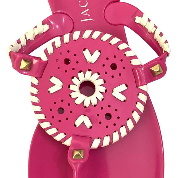 Jack Rogers NWOT Womens Georgica Jelly Sandals Size 9 Bright Pink & White Beachy - Picture 2 of 13